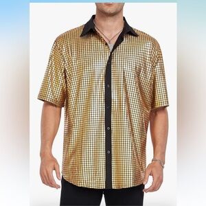 NWT Mens 70s Disco Shirt Short Sleeve Party Outfit Button Down  XL